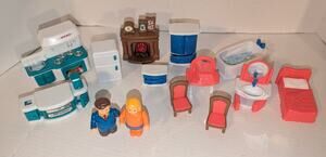 Vintage Keenway My Happy Family Dollhouse Furniture Lot People Kitchen Fireplace